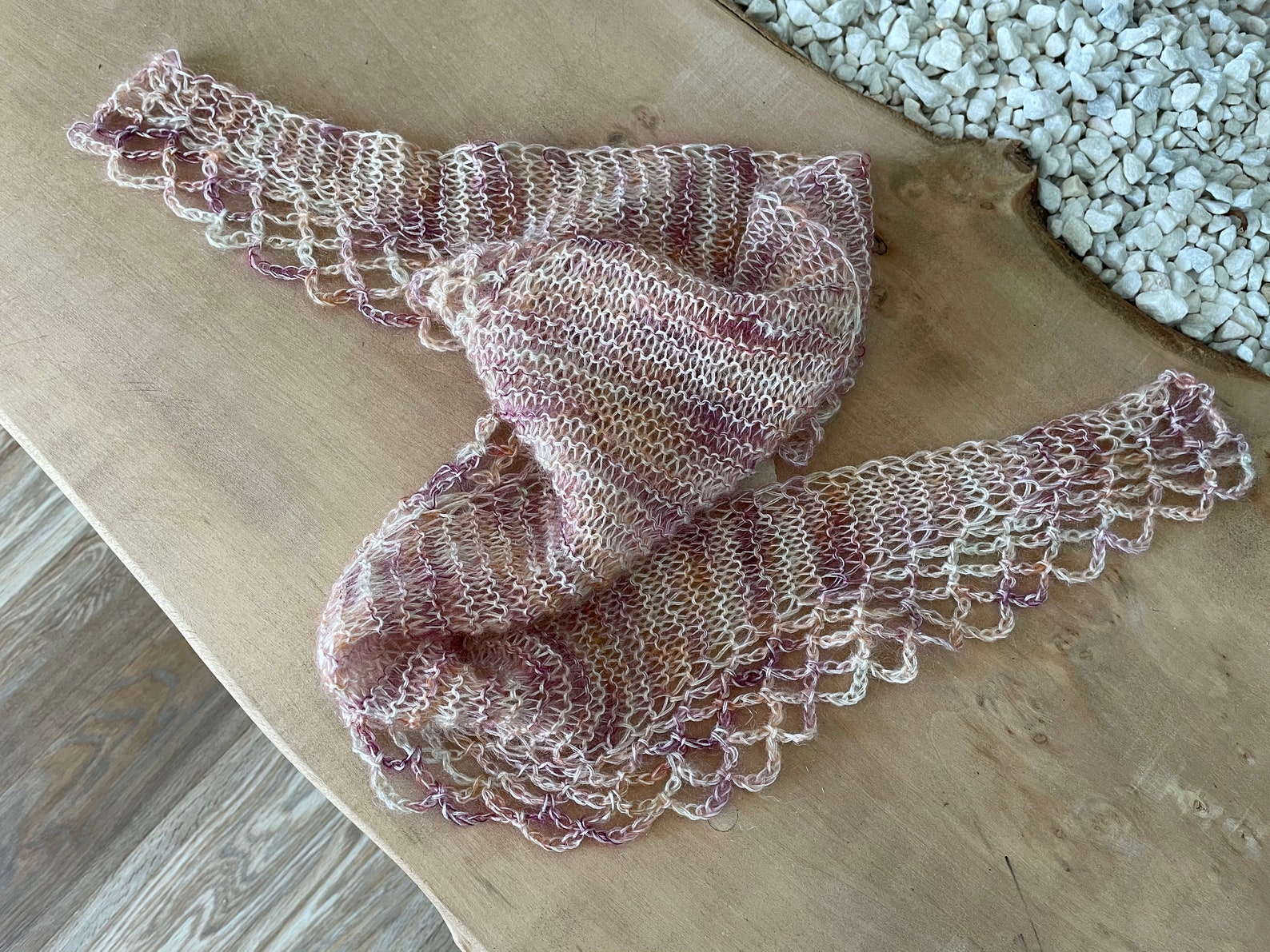Unique hand knitted and crocheted triangular kerchief Etsy