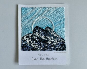 Nr. 162 Over The Mountain - Hand embroidery art, Embroidery on paper, thread painting, polaroid painting, Polaroid, mountain art