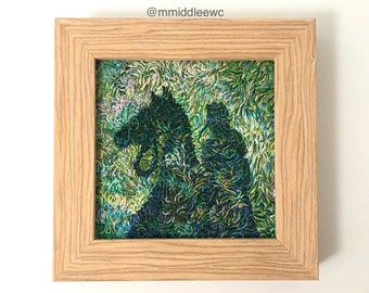 Nr. 151 Asiya  - Hand embroidery art, framed embroidery, thread painting, lieblingsschatten, shadow art, horse painting