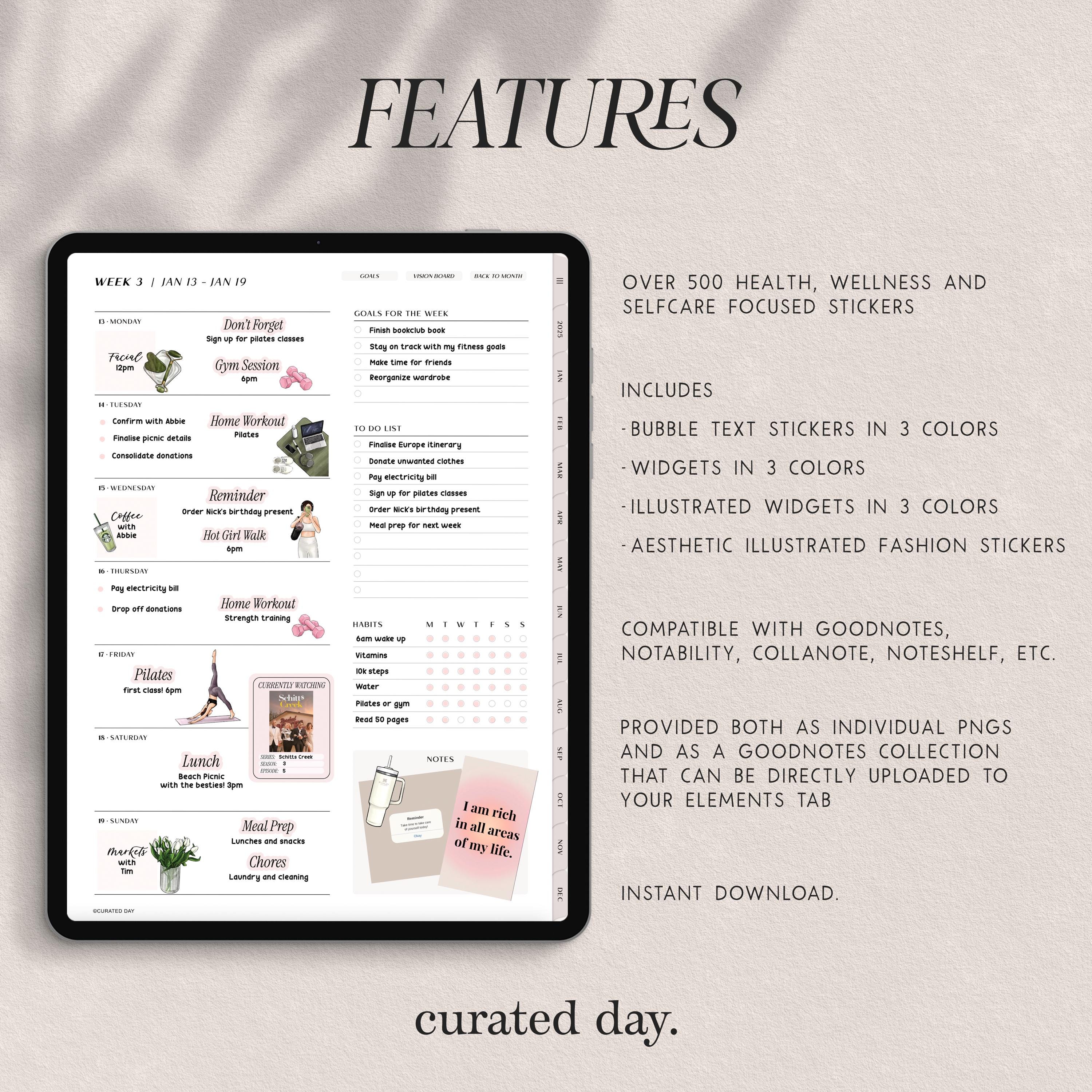 Wellness Aesthetic Digital Planner Stickers for Goodnotes | Fitness ...