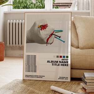 Puede incluir: Portada de álbum con una mano con clavos clavados, goteando sangre. El título del álbum es "ALBUM NAME TITLE HERE" y el artista es "ARTIST". El álbum fue lanzado en enero de 2014 y tiene una duración de 72 minutos.