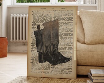 Cowboy Boots Dictionary Art Print: Vintage Southwestern Decor (Digital Download)