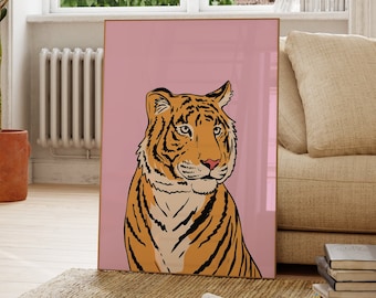 Impresión de tigre rosa: arte de animales de la selva de moda (descarga digital)