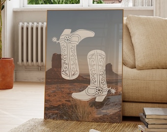 Fotokunstafdruk cowgirllaarzen: kamerdecoratie western (digitale download)