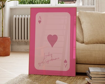 Ace of Hearts Pink Print, Lucky Girl Dorm Decor (Digital Download)