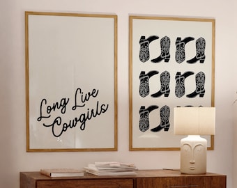 Cowgirl Prints Set: Boho Western Art, Cowgirl Boots (Digital Download)