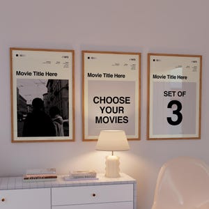 Retro Movie Poster Set of 3 Custom Print, Choose Your Movies, Custom Film Posters, Movie Wall Art, Personalized Movie Posters, Fan Gift