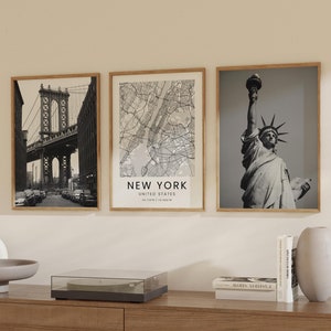 Zestaw 3 wydruków w Nowym Jorku, sztuka cyfrowa, plakat NYC, dekoracja ścienna w Nowym Jorku, dekoracja salonu, wystrój Wanderlust, prezent dla podróżnika