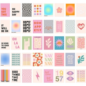 Retro Funky Preppy 50er Set Prints 5x7 Collage Kit, Groovy Preppy Zimmerdekoration, 60er 70er Jahre Buntes ästhetisches Wohnheim, 50 Stück Wandkunst
