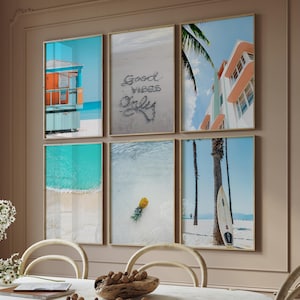 Gallery Set of 6 Beach Wall Art Posters, Beach Photography, Coastal Prints, Beach Prints, California Prints, Palm Tree, Surfing Poster