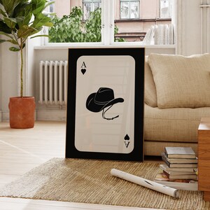 Western Ghotic Room Ace com impressão de chapéu, pôster de ás de copas, cartas de baralho, arte de parede de vaqueira, pôster de chapéu ocidental, arte de parede de cowboy da moda
