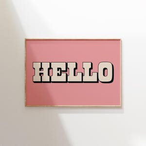 Hello Entryway Print, Hi Wall Art, Home Decor, Retro Typography Poster, Eight Colors, Welcome Sign, Living Room, Home Wall Decor