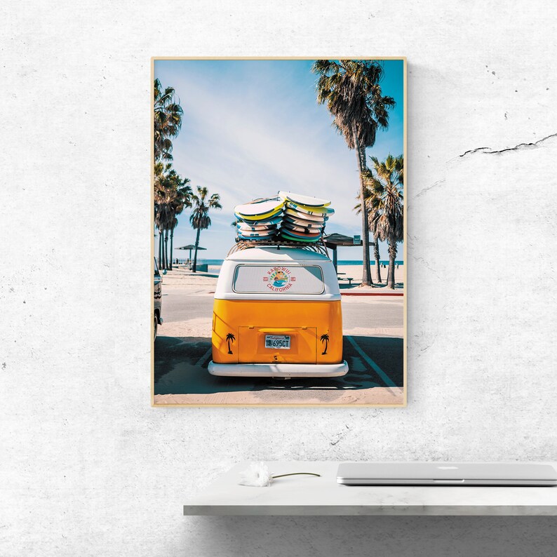 VW Bus Art Print Retro Poster Beach Print California Wall Etsy