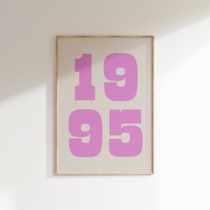Benutzerdefiniertes Jahr Poster, personalisiertes Jahr Kunstdruck, Geburtstagsgeschenk für Paar, Bunte Typografie, Geburtsjahr, Ästhetik, Individuell druckbar