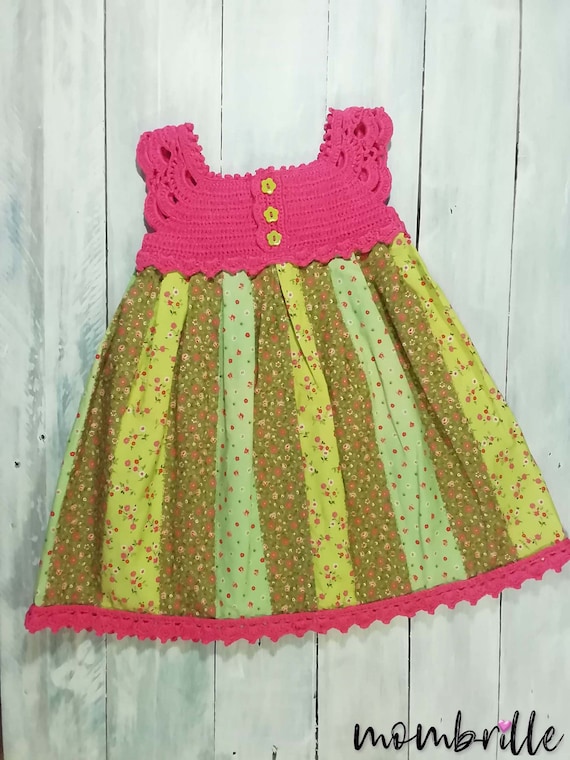 Crochet and Fabric Dress with matching hat for baby girl from | Etsy