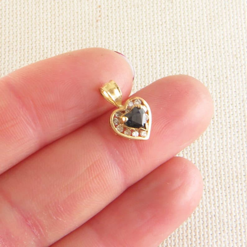 Dainty Blue Sapphire and Diamond Heart Pendant in 14K Yellow Gold