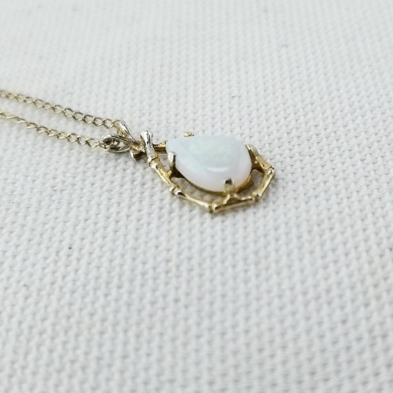 Vintage Created Opal and Plated Gold Branch Penda… - image 3