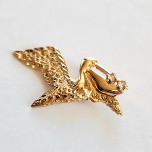 Vintage 14KY Gold Pelican Pendant with Diamonds