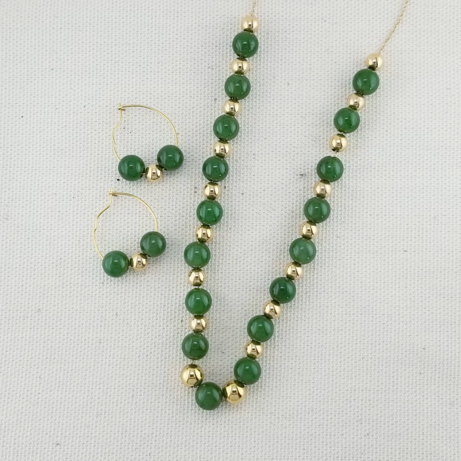 Adorne Stone Ball Bead Necklace (Green/Gold) AND2716 main image 0