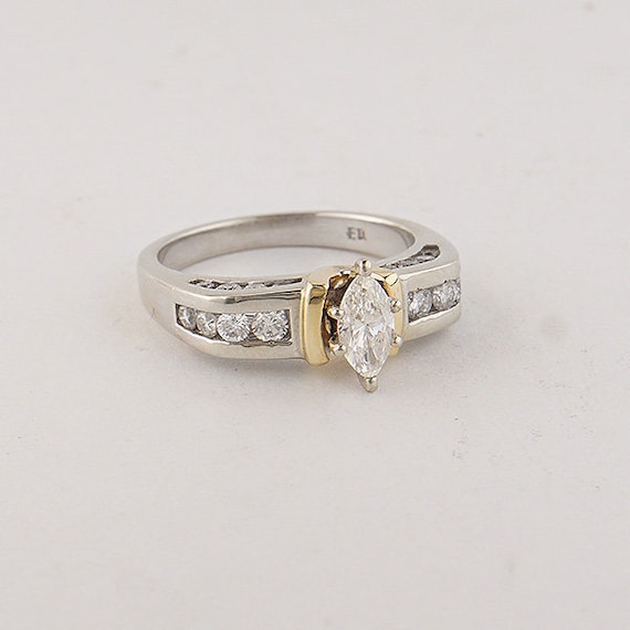 Vintage Marquise Two Tone Diamond Ring, Yellow an… - image 1