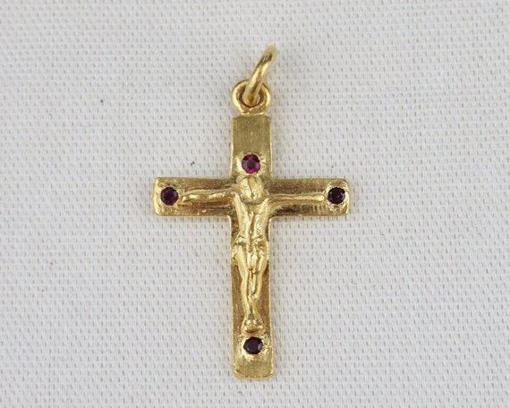 Vintage 20K Gold Crucifix with Rubies