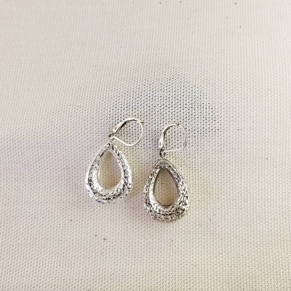Vintage Hollow Teardrop Dangle Earrings in Silver - image 1