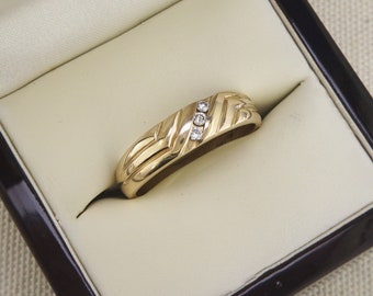 Vintage Men's Gold Band with Three Diamond Accents