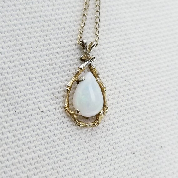 Vintage Created Opal and Plated Gold Branch Penda… - image 2