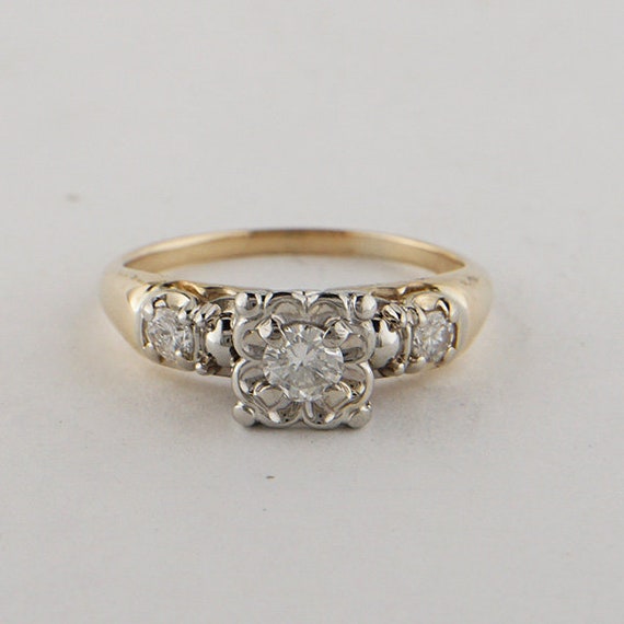 Vintage Diamond Engagement Ring, Three Stone Enga… - image 2