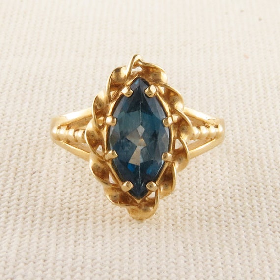 London Blue Topaz Ring, Vintage Topaz Ring, Yellow Go… - Gem