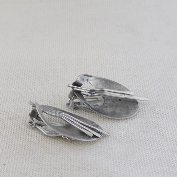 Vintage Sterling Silver Clip-On Earrings - image 2