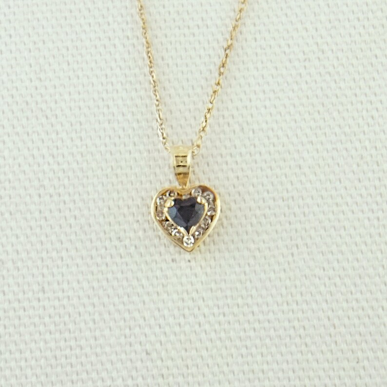 Dainty Blue Sapphire and Diamond Heart Pendant in 14K Yellow Gold