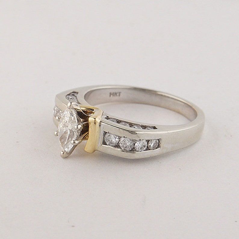 Vintage Marquise Two Tone Diamond Ring, Yellow and White Gold Diamond Ring, Vintage Diamond Ring image 2