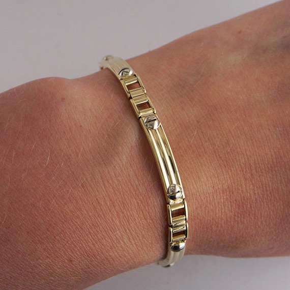 Two Tone Screw Top Bracelet, Gold Bracelet, White… - image 1