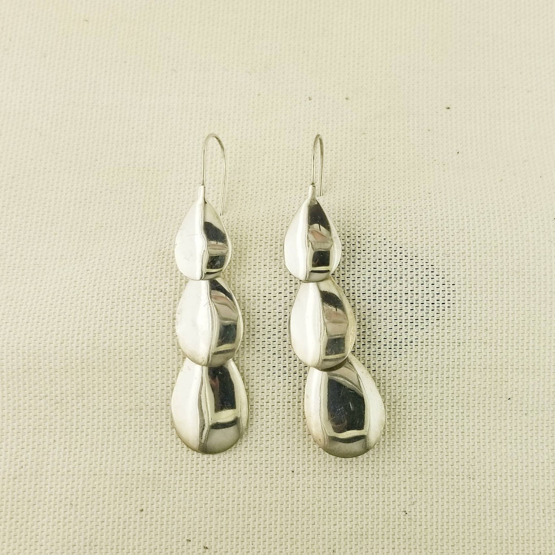 Vintage Silver Tiered Teardrop Dangle Earrings - Etsy