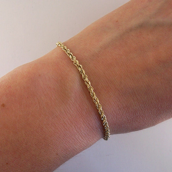 Vintage Rope Chain Bracelet 14K Yellow Gold Bracelet Etsy