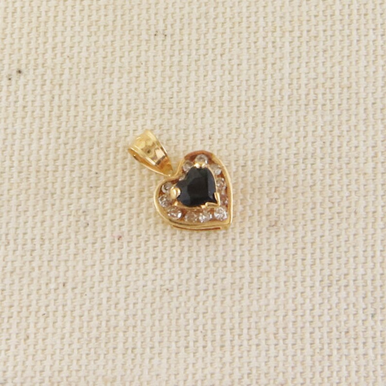 Dainty Blue Sapphire and Diamond Heart Pendant in 14K Yellow Gold