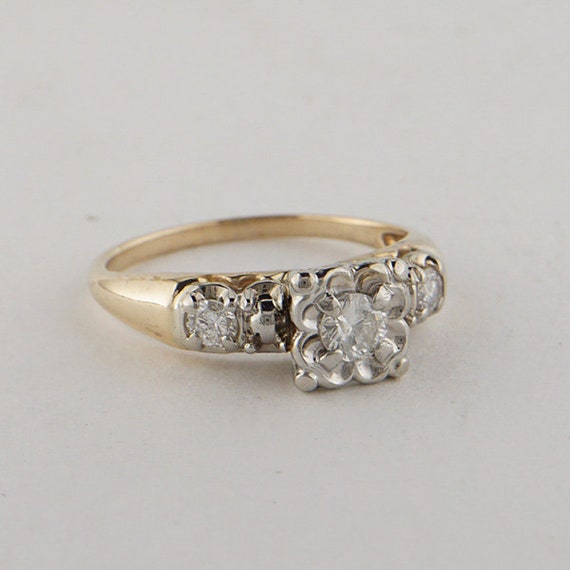 Vintage Diamond Engagement Ring, Three Stone Enga… - image 1