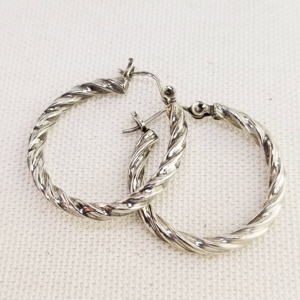 Vintage mid-size Twisted Silver Hoop Earrings