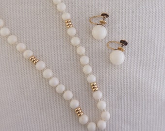 Vintage White Bead Necklace and Earring Set