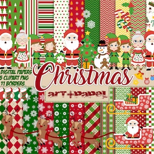 Christmas Digital Paper, Clipart and Borders