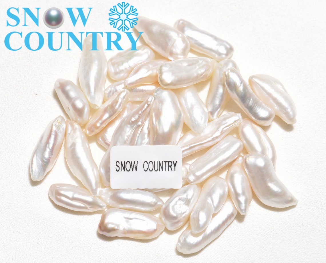 10 Beads Undrilled Loose Biwa Pearls in White 9x25mm Long Etsy