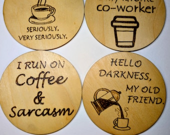 Coffee Lovers Woodburnt Coaster Set