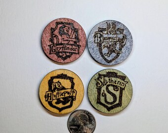 Hogwarts Houses Woodburnt Magnet Set