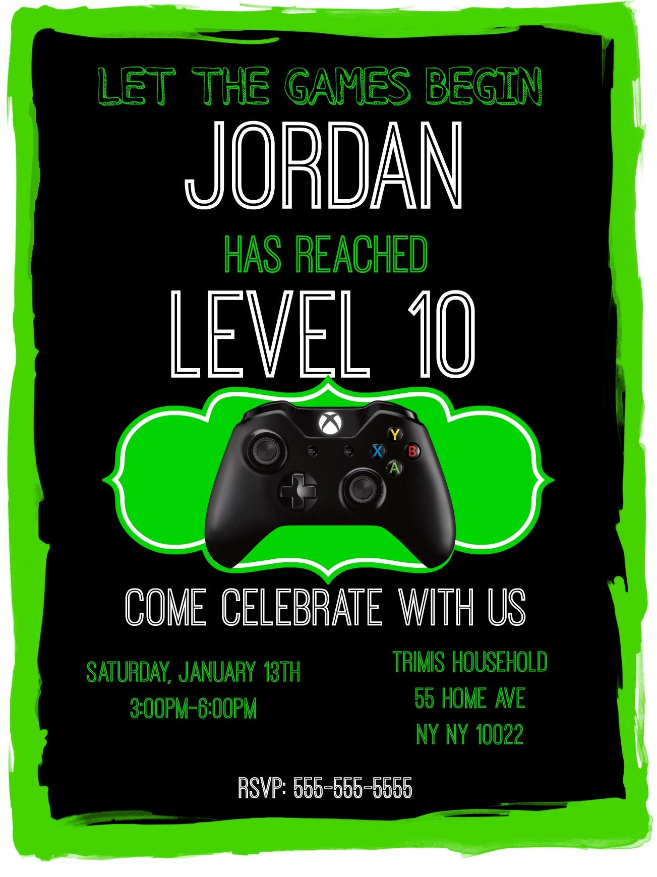 Video Game Theme Birthday Invitation XBox Customized for You Etsy