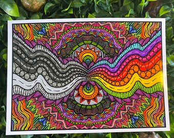 Psychedelic Mandala Art Print – Pink Floyd Inspired Trippy Design (A4, A6)