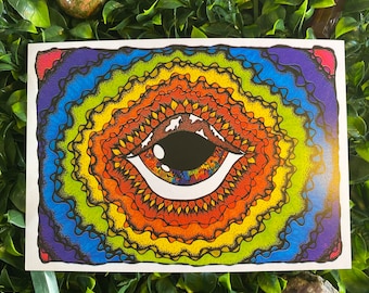 Rainbow Third Eye Art Print – Groovy Mushroom Eyes Illustration (A4, A6)