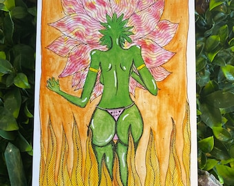 Groovy Flower Lady Watercolour Print – (A4, A6) Be Kind Art