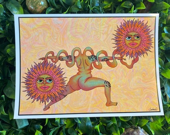 Psychedelic Yoga Art Print – Flower Lady Warrior Pose