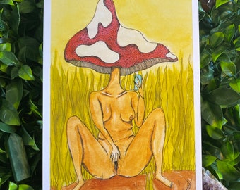 Alluring Mushroom Watercolor Print – Groovy Erotic Art (A4, A6)